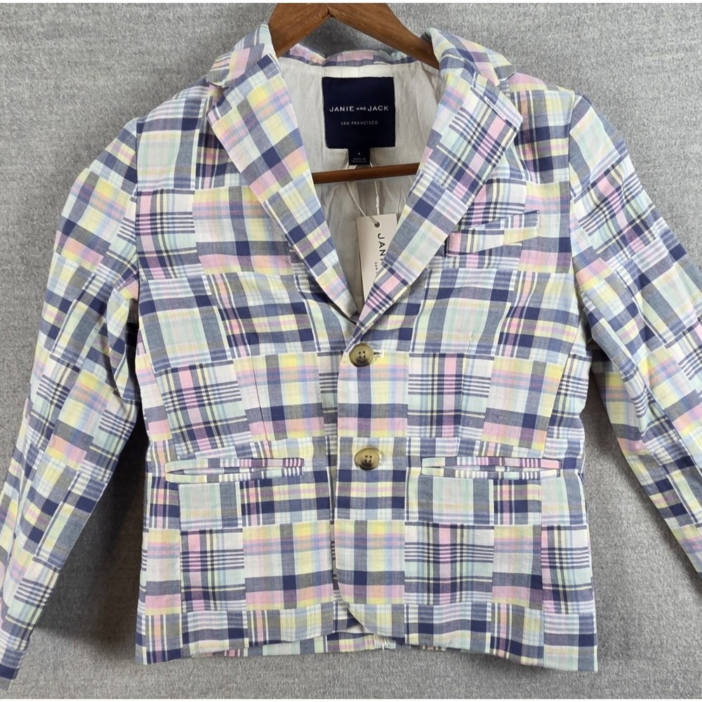 Janie And Jack The Madras Patchwork Blazer Boys‎ Size 6 Preppy Easter Spring NEW